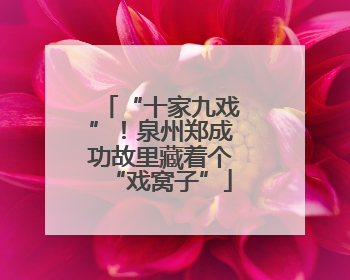 “十家九戏”！泉州郑成功故里藏着个“戏窝子”
